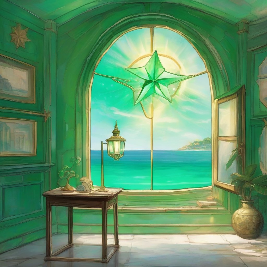 emerald green bright clear sea window star shaped lamp background by मुफ्त एआई छवि जनरेटर - बिना लॉगिन के✨ | AIGAZOU