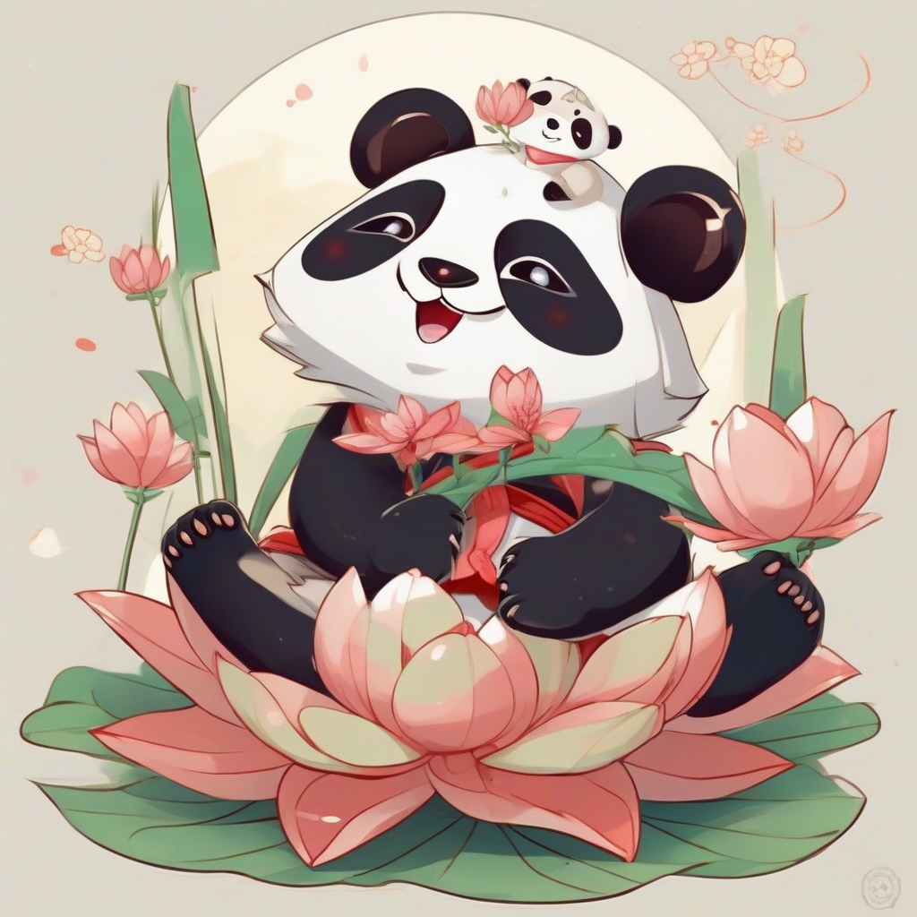 super cute panda sitting on lotus of good luck by मुफ्त एआई छवि जनरेटर - बिना लॉगिन के✨ | AIGAZOU