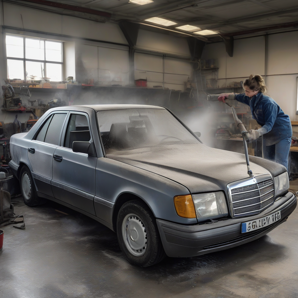 sandblasting mercedes w124 workshop by Générateur d'images par IA gratuit - Aucune connexion nécessaire✨ | AIGAZOU