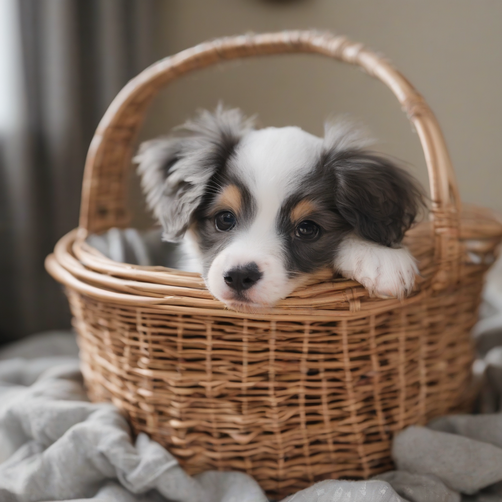 pup in basket by मुफ्त एआई छवि जनरेटर - बिना लॉगिन के✨ | AIGAZOU