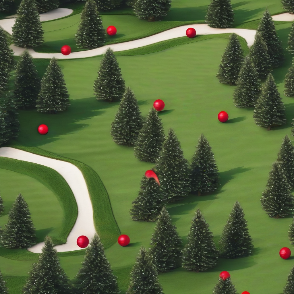 golf course with decorated pines red christmas balls by मुफ्त एआई छवि जनरेटर - बिना लॉगिन के✨ | AIGAZOU