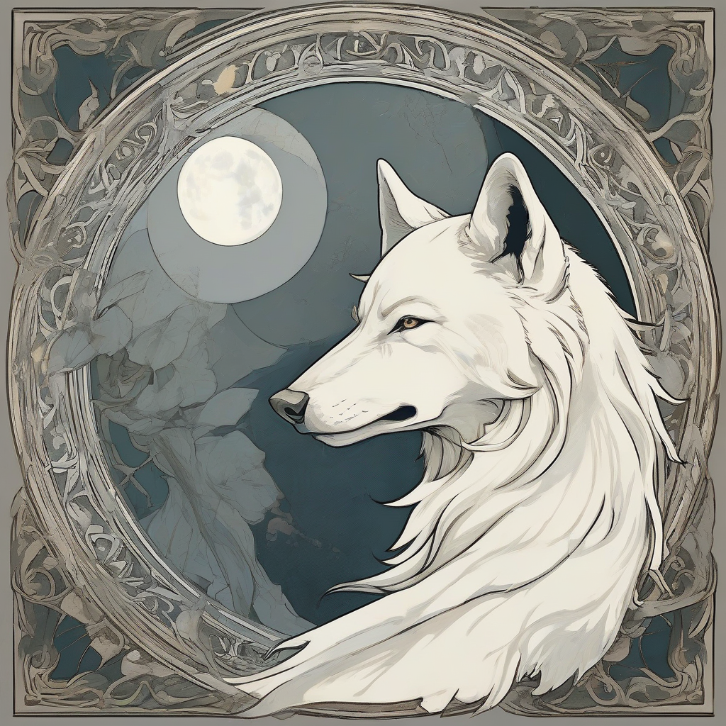 alfons mucha style white wolf full moon by मुफ्त एआई छवि जनरेटर - बिना लॉगिन के✨ | AIGAZOU