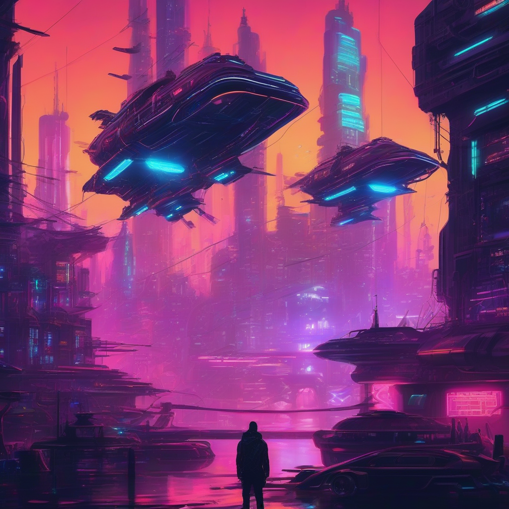 cyberpunk style neon lights flying ships future city by मुफ्त एआई छवि जनरेटर - बिना लॉगिन के✨ | AIGAZOU