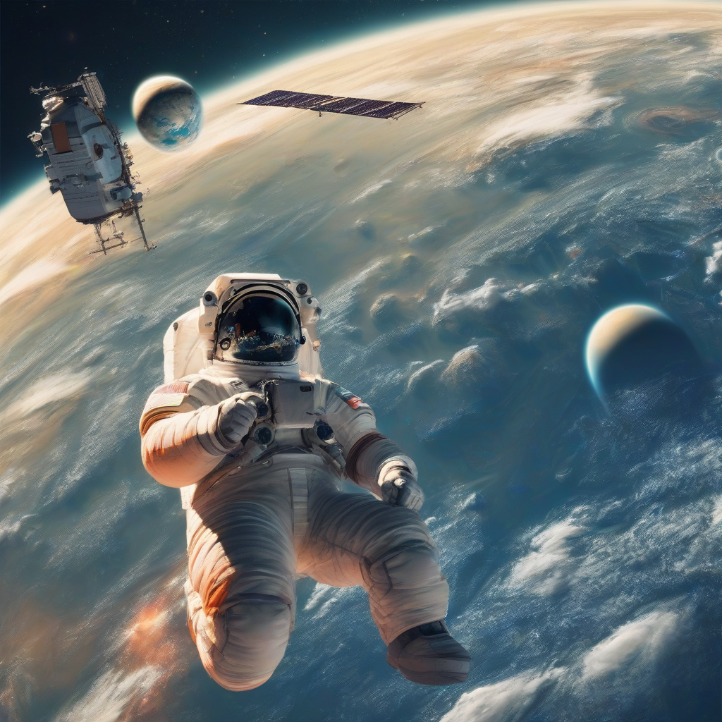 create image man floating space earth space station by Générateur d'images par IA gratuit - Aucune connexion nécessaire✨ | AIGAZOU