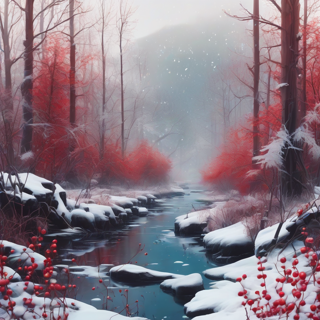 colorful forest with thickets red berries snow by मुफ्त एआई छवि जनरेटर - बिना लॉगिन के✨ | AIGAZOU