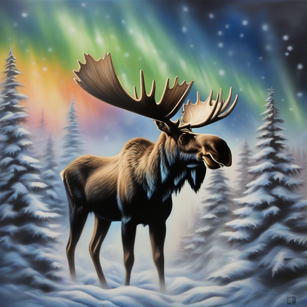 airbrushed oil painting moose snowy landscape by मुफ्त एआई छवि जनरेटर - बिना लॉगिन के✨ | AIGAZOU