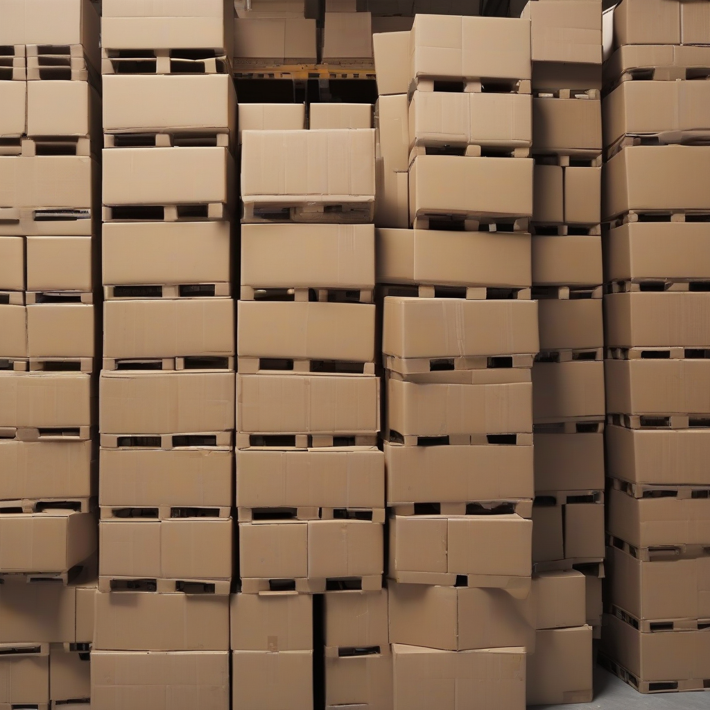 300 cardboard boxes stacked on the warehouse floor by मुफ्त एआई छवि जनरेटर - बिना लॉगिन के✨ | AIGAZOU