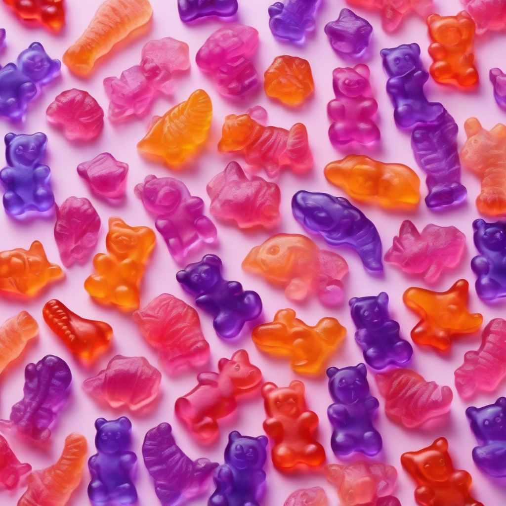 transparent purple pink orange gummy animals by मुफ्त एआई छवि जनरेटर - बिना लॉगिन के✨ | AIGAZOU