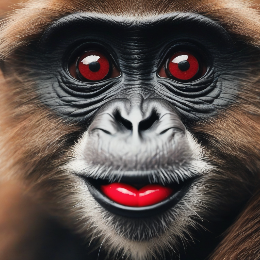 brown with black accents monkey with long eyelashes and red lipstick by मुफ्त एआई छवि जनरेटर - बिना लॉगिन के✨ | AIGAZOU