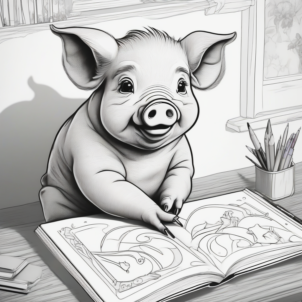 cute pig enjoying coloring book by मुफ्त एआई छवि जनरेटर - बिना लॉगिन के✨ | AIGAZOU