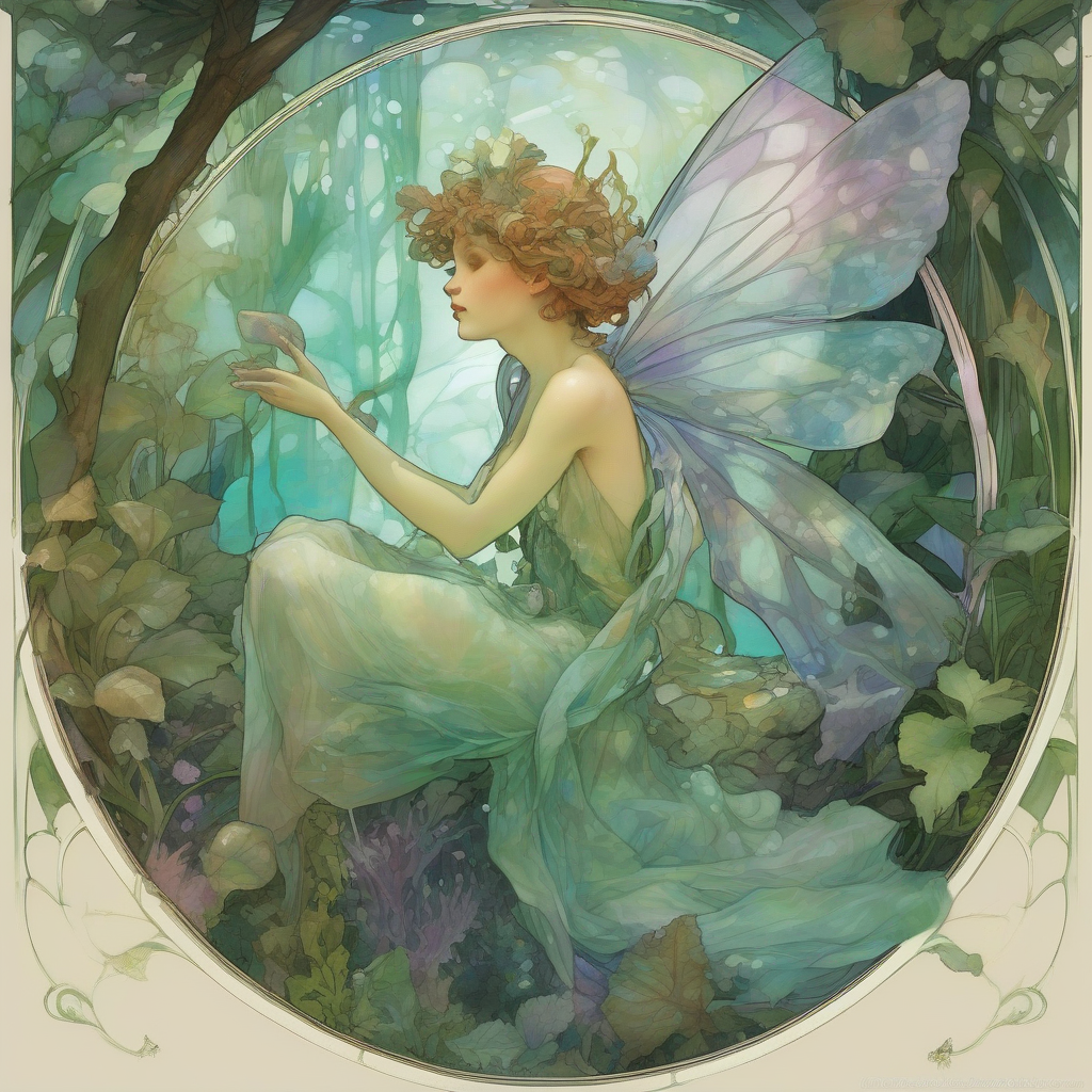 alfons mucha style florite spirit in forest aquarium by Générateur d'images par IA gratuit - Aucune connexion nécessaire✨ | AIGAZOU