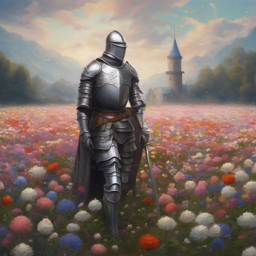 a knight standing in a flower field by मुफ्त एआई छवि जनरेटर - बिना लॉगिन के✨ | AIGAZOU