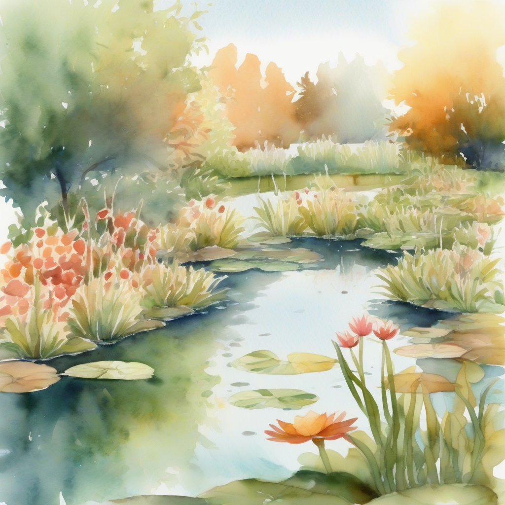 warm cute watercolor pond by मुफ्त एआई छवि जनरेटर - बिना लॉगिन के✨ | AIGAZOU