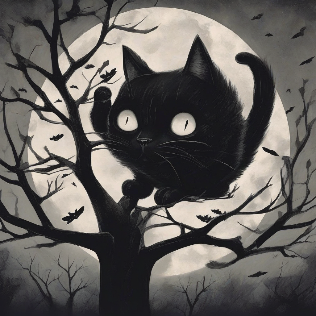 a black cat on a creepy tree at night by मुफ्त एआई छवि जनरेटर - बिना लॉगिन के✨ | AIGAZOU