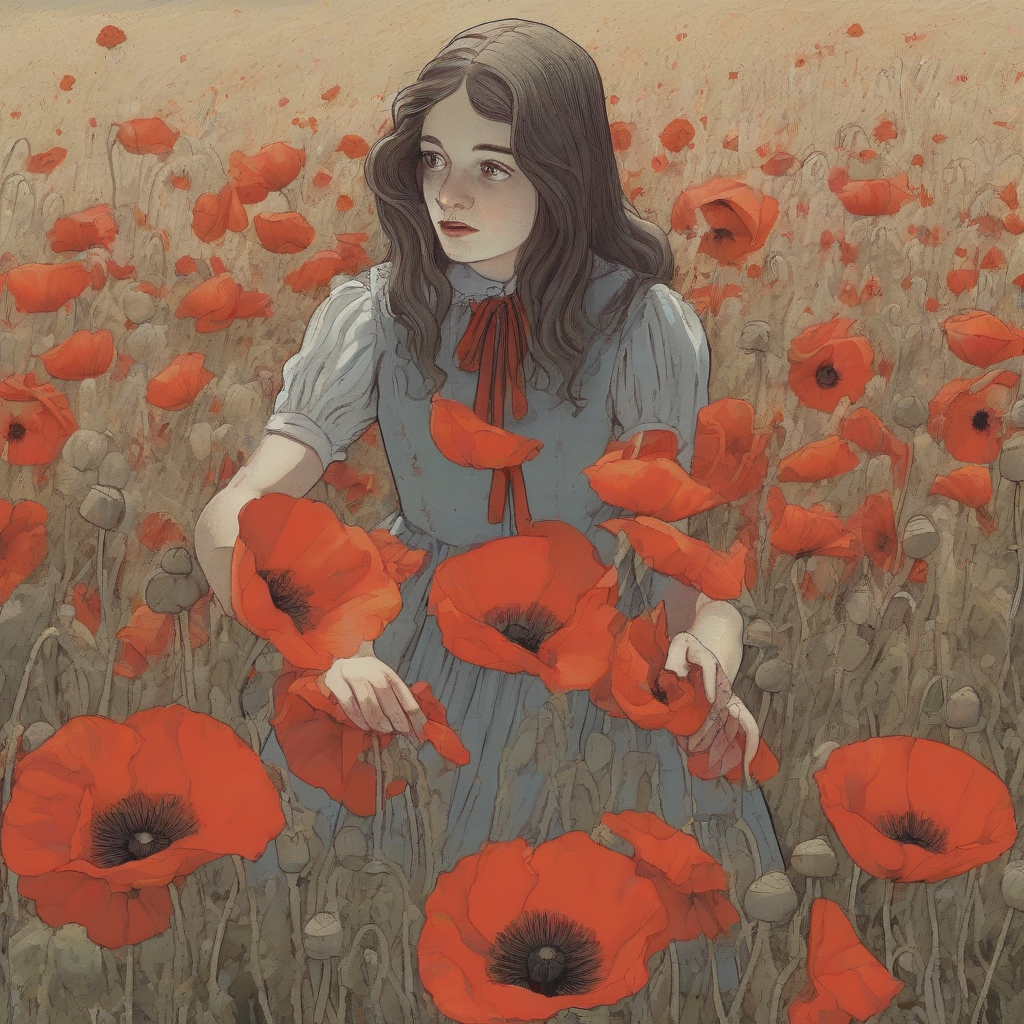 a field of poppies traps dorothy by मुफ्त एआई छवि जनरेटर - बिना लॉगिन के✨ | AIGAZOU