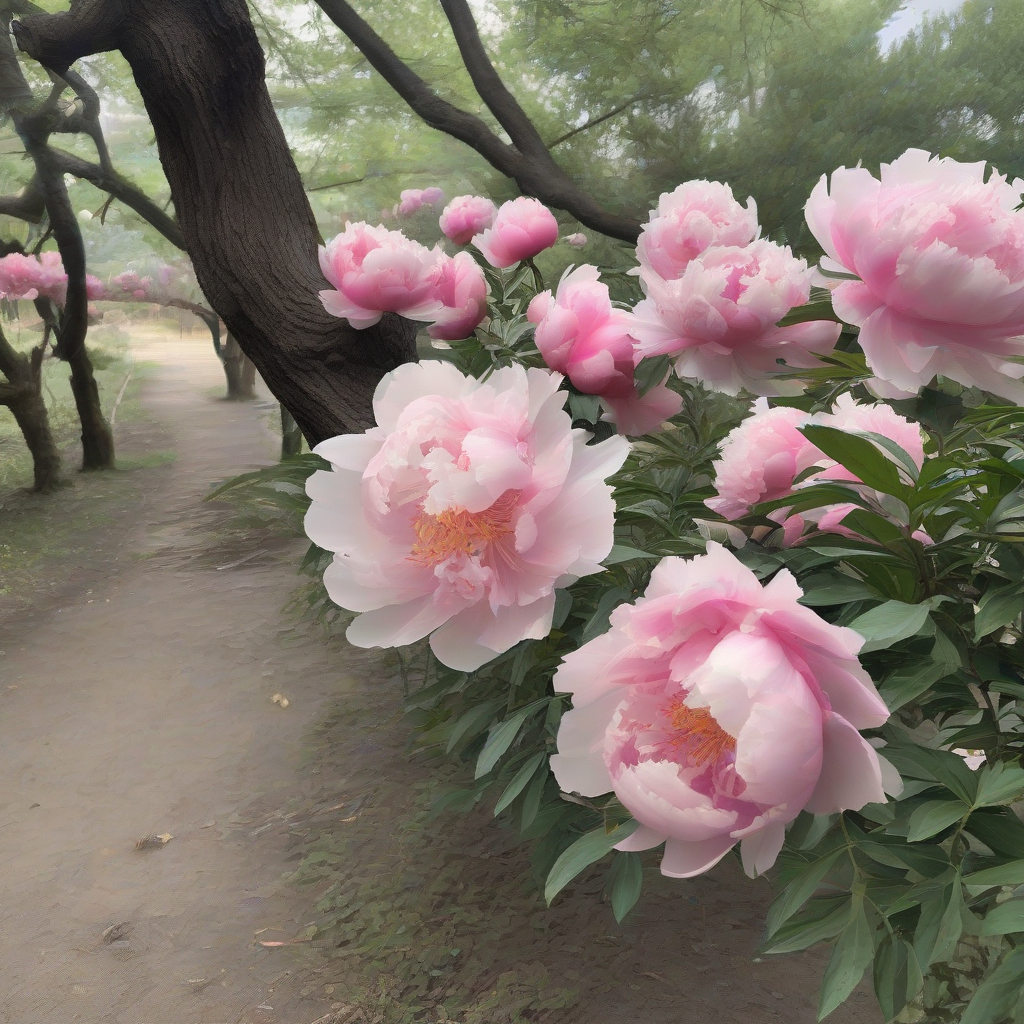 large trees with magnificent flowers on the left path by मुफ्त एआई छवि जनरेटर - बिना लॉगिन के✨ | AIGAZOU