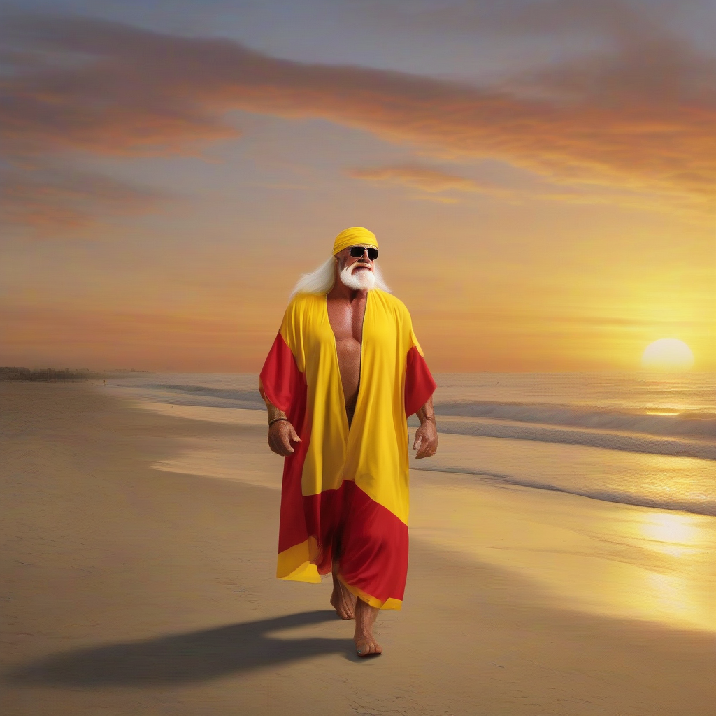 hulk hogan walks in yellow red djellaba by मुफ्त एआई छवि जनरेटर - बिना लॉगिन के✨ | AIGAZOU