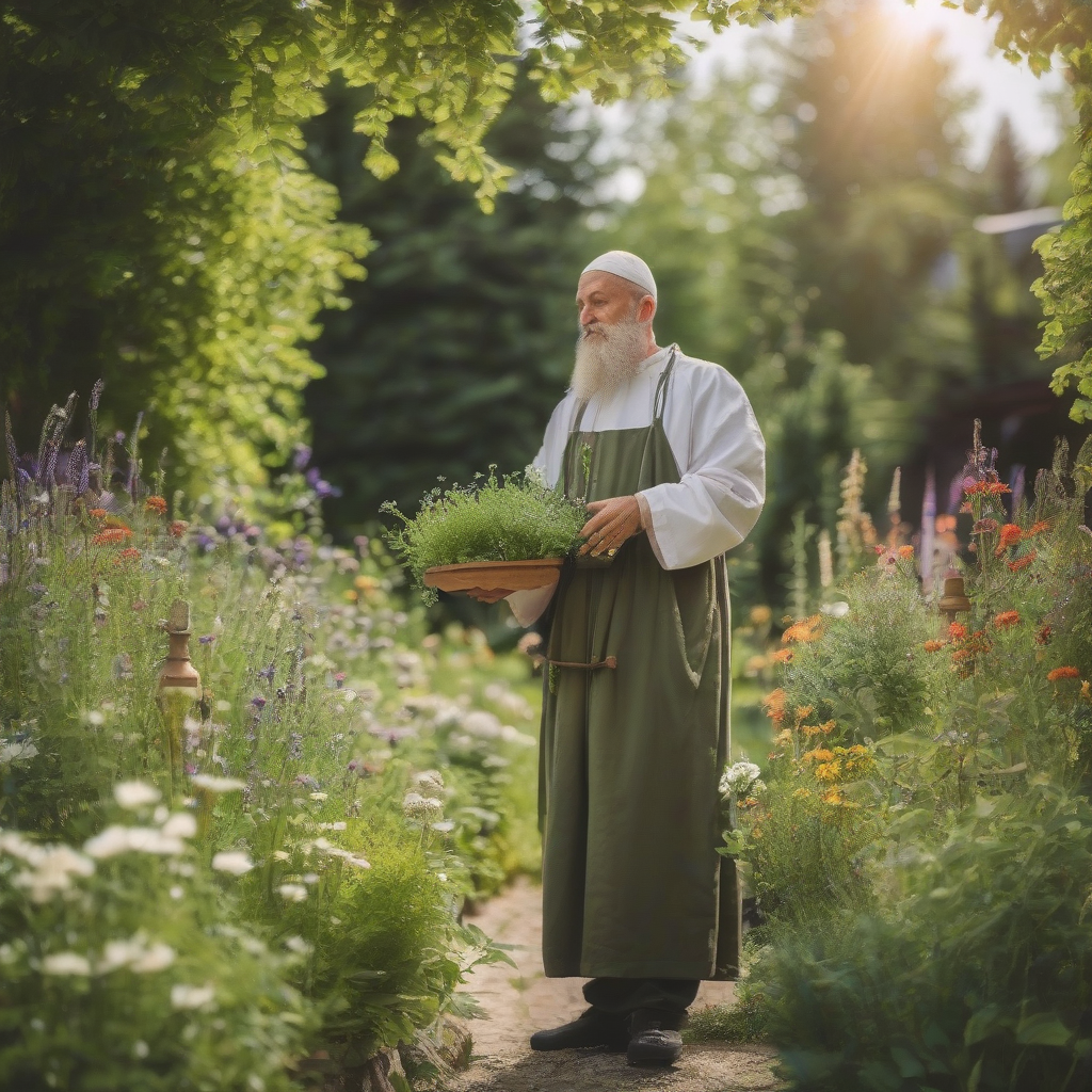 healer in the herb garden in summer by मुफ्त एआई छवि जनरेटर - बिना लॉगिन के✨ | AIGAZOU