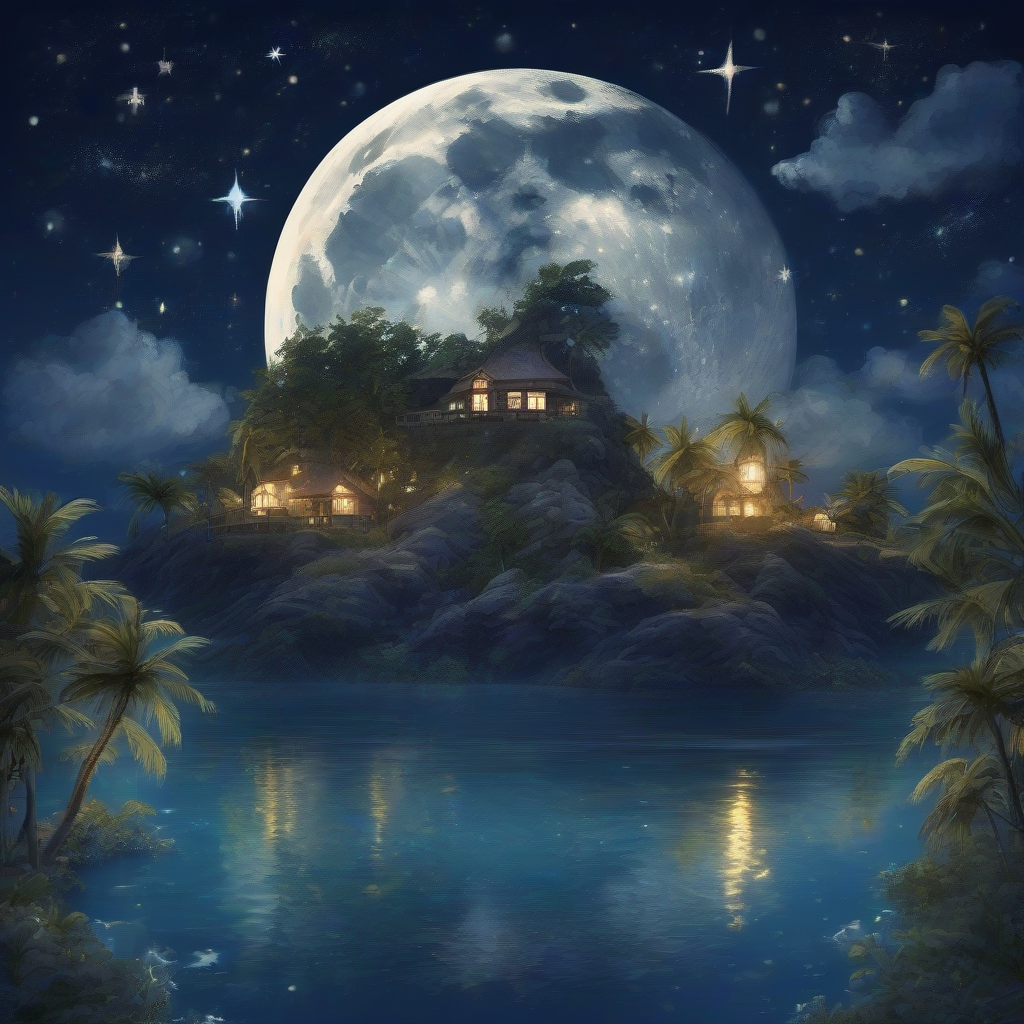 a fantastical island at night moon and starry sky by मुफ्त एआई छवि जनरेटर - बिना लॉगिन के✨ | AIGAZOU