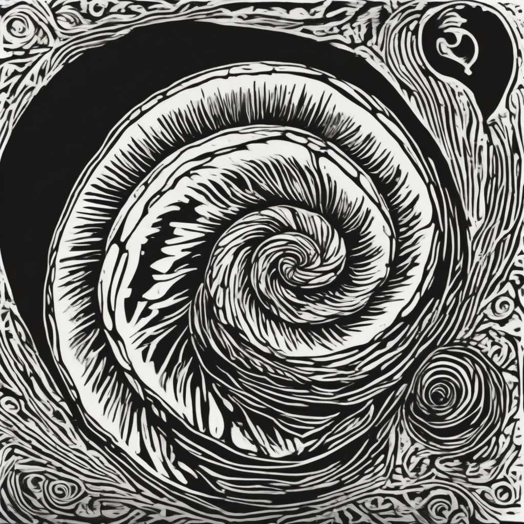 empty snail shell black white woodcut design by मुफ्त एआई छवि जनरेटर - बिना लॉगिन के✨ | AIGAZOU