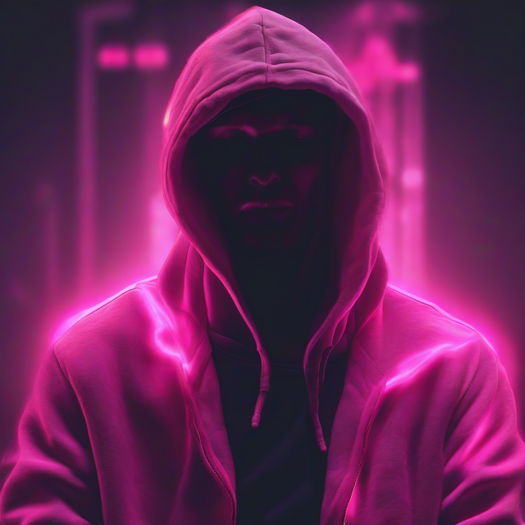 man upper body sitting face not visible dark night wearing hoody surrounded by pink glow by मुफ्त एआई छवि जनरेटर - बिना लॉगिन के✨ | AIGAZOU