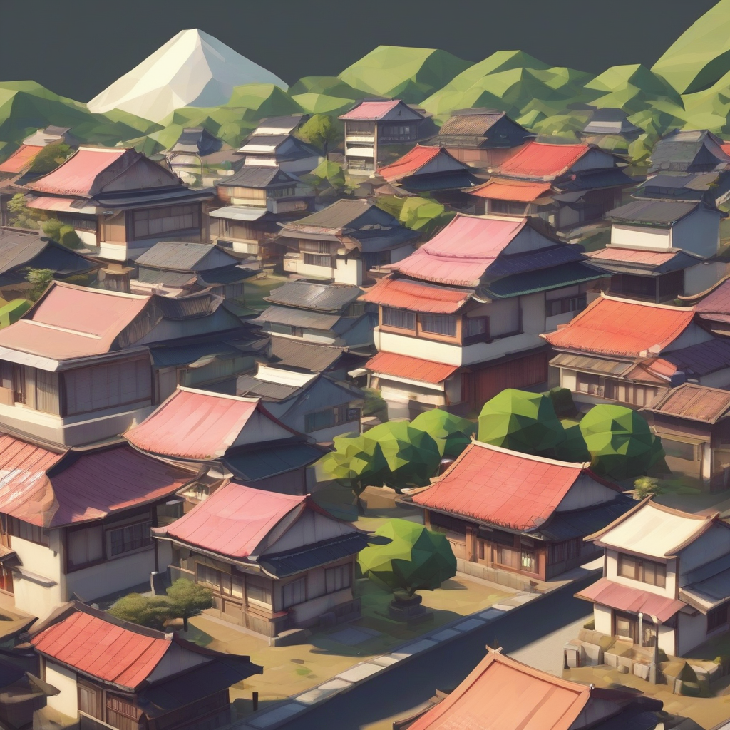 low poly japanese residential area overview by मुफ्त एआई छवि जनरेटर - बिना लॉगिन के✨ | AIGAZOU