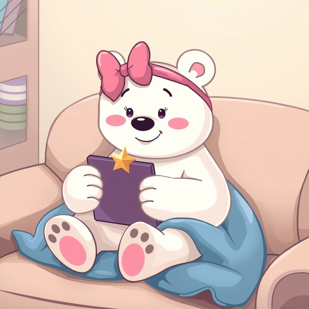 polar bear with pink bow reading tablet by Générateur d'images par IA gratuit - Aucune connexion nécessaire✨ | AIGAZOU