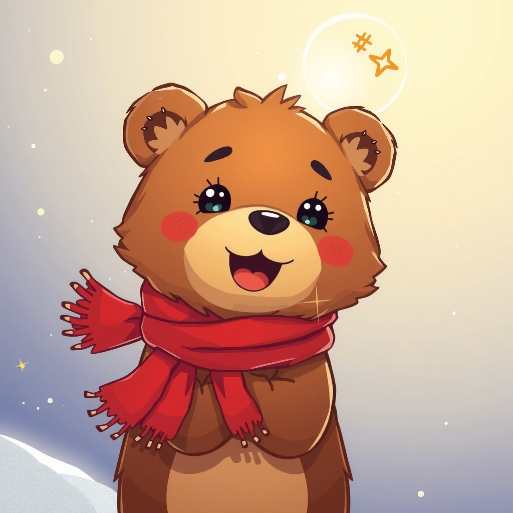 brown bear funny and cute anime magical with red scarf by मुफ्त एआई छवि जनरेटर - बिना लॉगिन के✨ | AIGAZOU