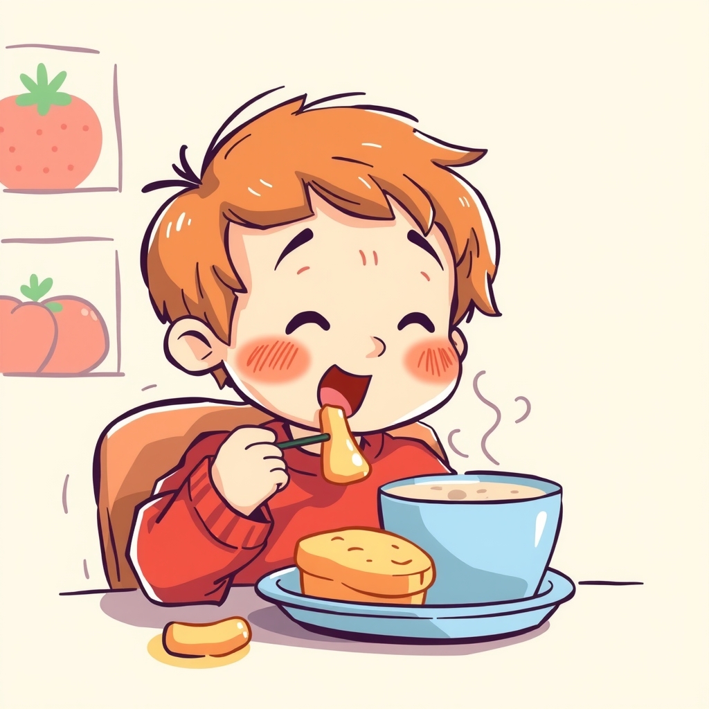 illustration sans ecritures sans texte amusantes et colorées representant un enfant en train de manger by मुफ्त एआई छवि जनरेटर - बिना लॉगिन के✨ | AIGAZOU