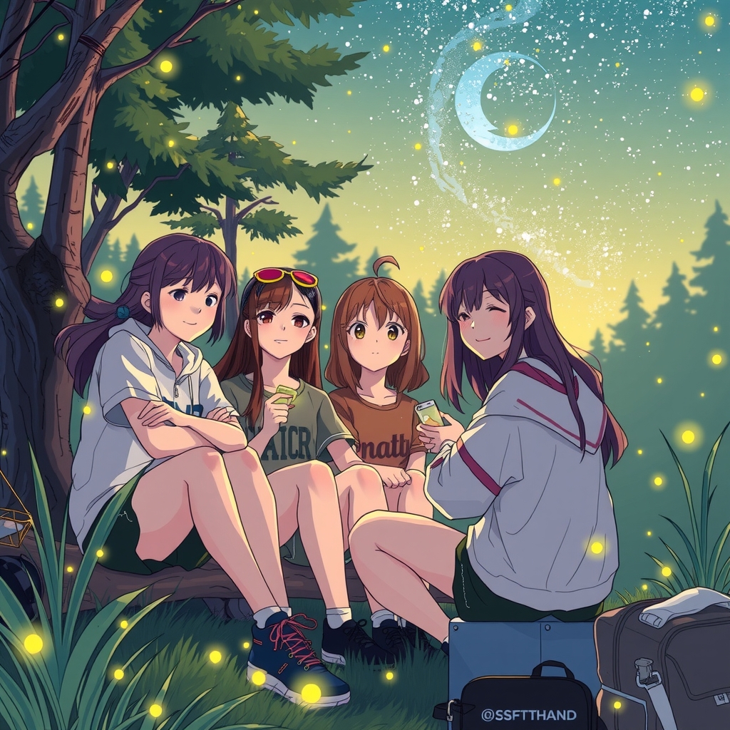 camp illustration summer high school girl fireflies by मुफ्त एआई छवि जनरेटर - बिना लॉगिन के✨ | AIGAZOU