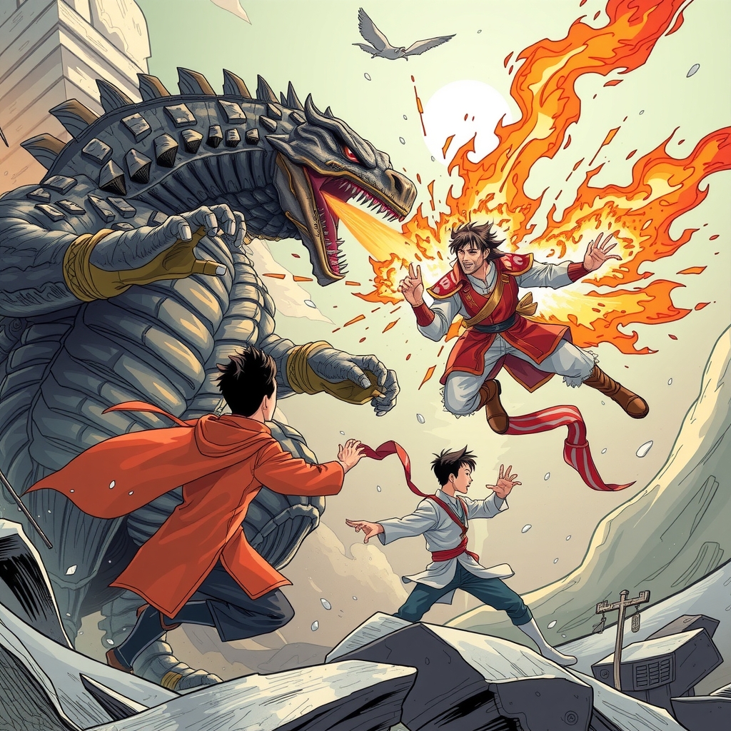 godzilla vs zhang shixi liu zihan xiaoyan luo feng by Générateur d'images par IA gratuit - Aucune connexion nécessaire✨ | AIGAZOU