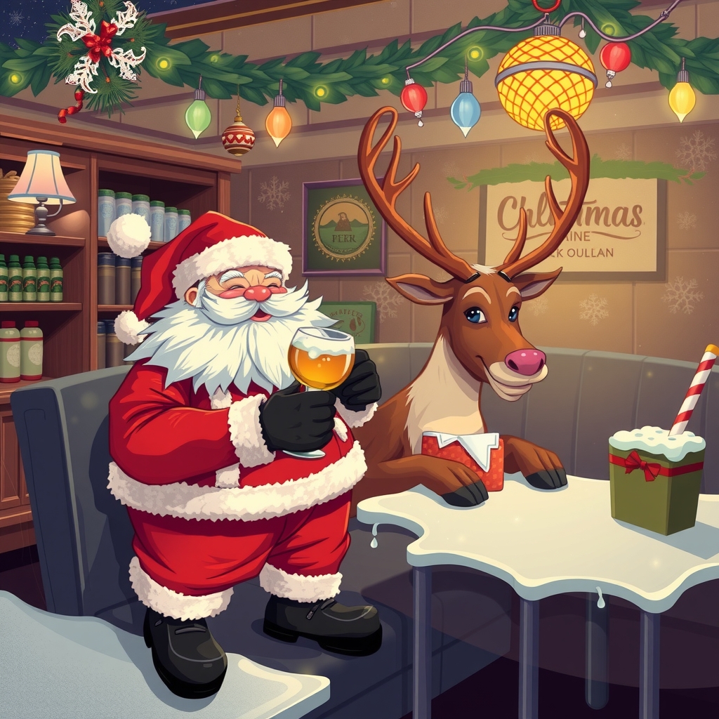 santa and reindeer at a pub by मुफ्त एआई छवि जनरेटर - बिना लॉगिन के✨ | AIGAZOU