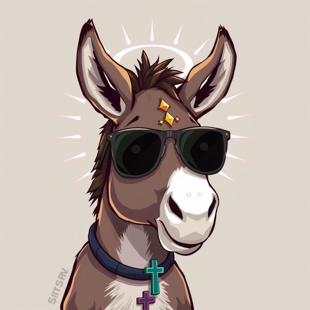 sweet donkey with halo and cross necklace by मुफ्त एआई छवि जनरेटर - बिना लॉगिन के✨ | AIGAZOU