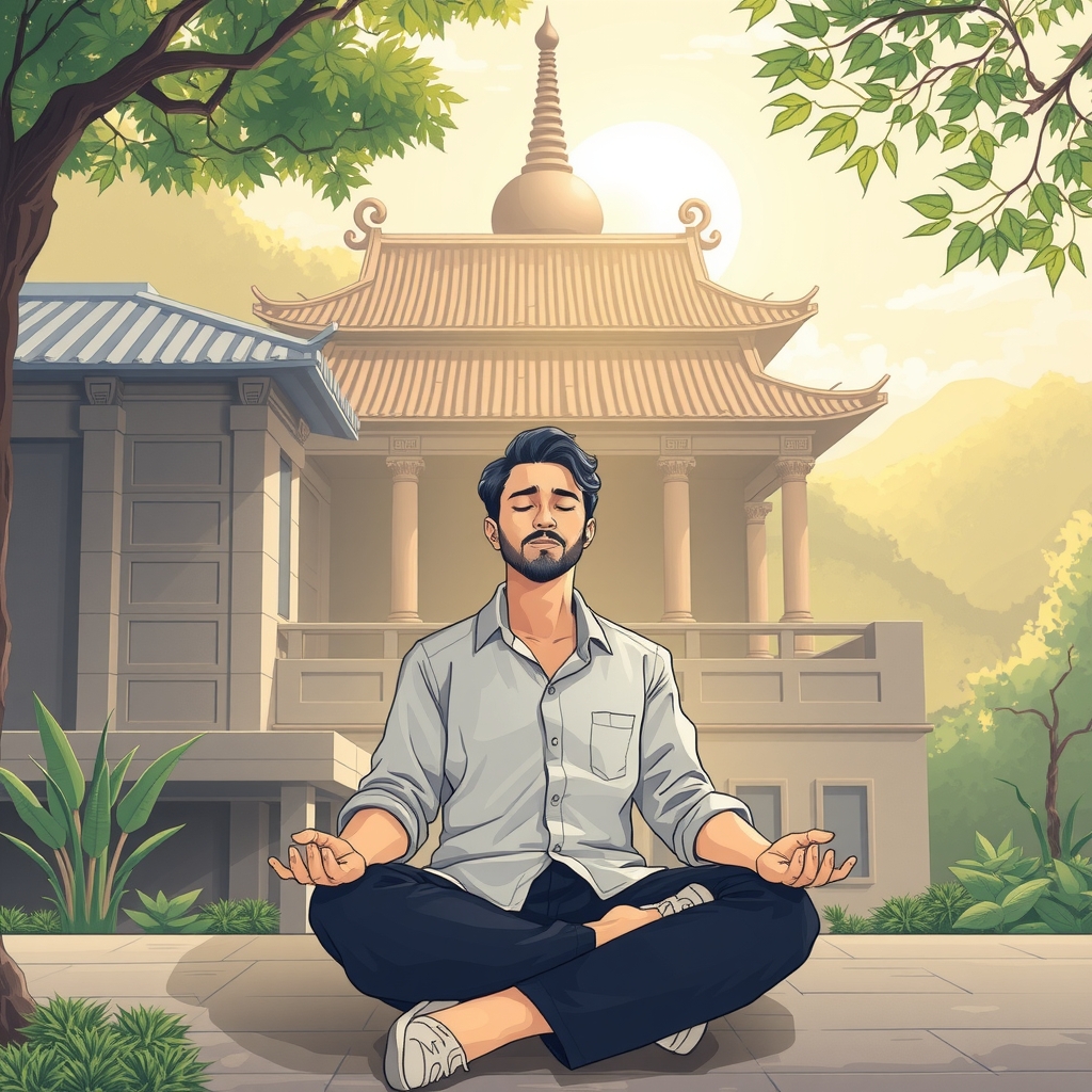 finding peace and meditation at the temple by मुफ्त एआई छवि जनरेटर - बिना लॉगिन के✨ | AIGAZOU