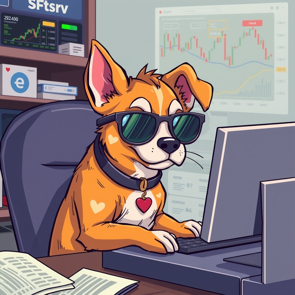 a dog wearing sunglasses sitting by the computer trading forex by मुफ्त एआई छवि जनरेटर - बिना लॉगिन के✨ | AIGAZOU