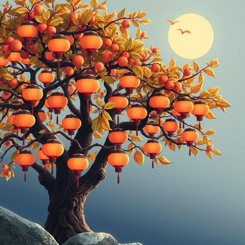 persimmon tree with lanterns by मुफ्त एआई छवि जनरेटर - बिना लॉगिन के✨ | AIGAZOU