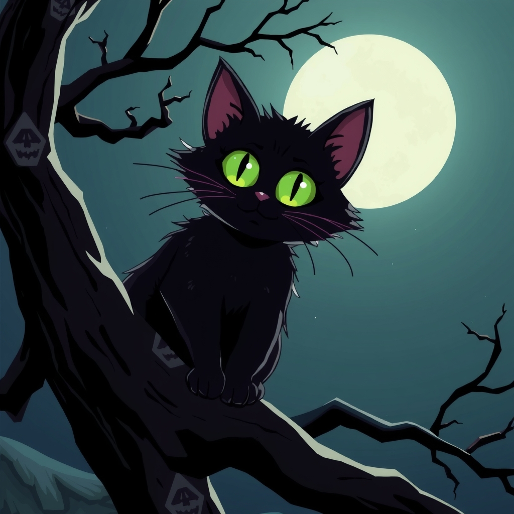 a black cat with green eyes on a spooky tree by मुफ्त एआई छवि जनरेटर - बिना लॉगिन के✨ | AIGAZOU