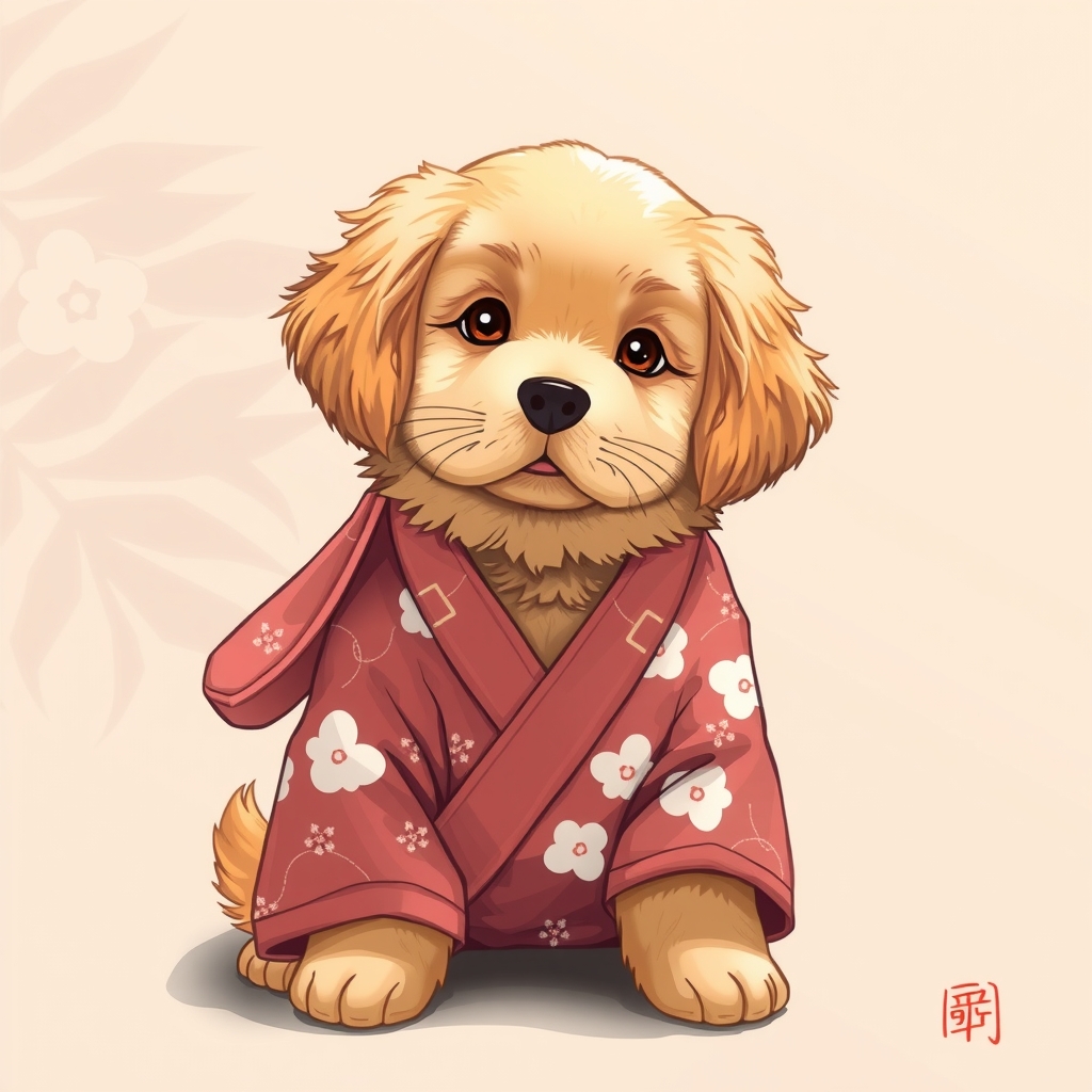 golden retriever puppy in kimono costume by मुफ्त एआई छवि जनरेटर - बिना लॉगिन के✨ | AIGAZOU