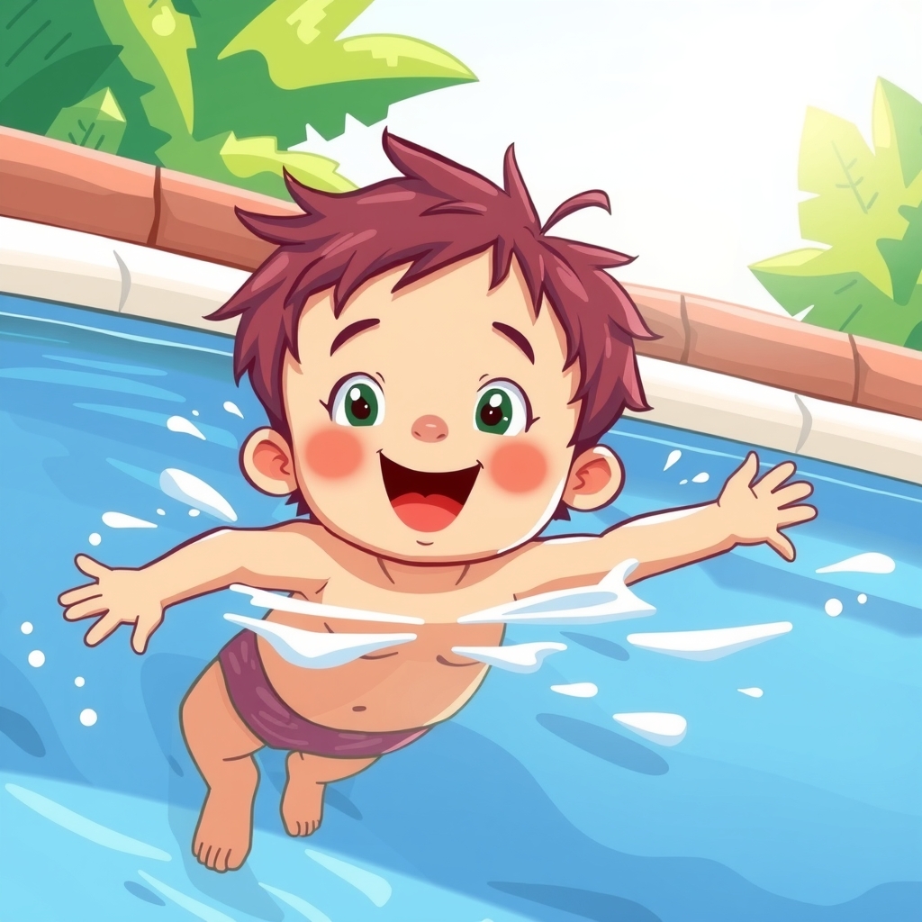 fun colorful illustration child swimming pool by मुफ्त एआई छवि जनरेटर - बिना लॉगिन के✨ | AIGAZOU