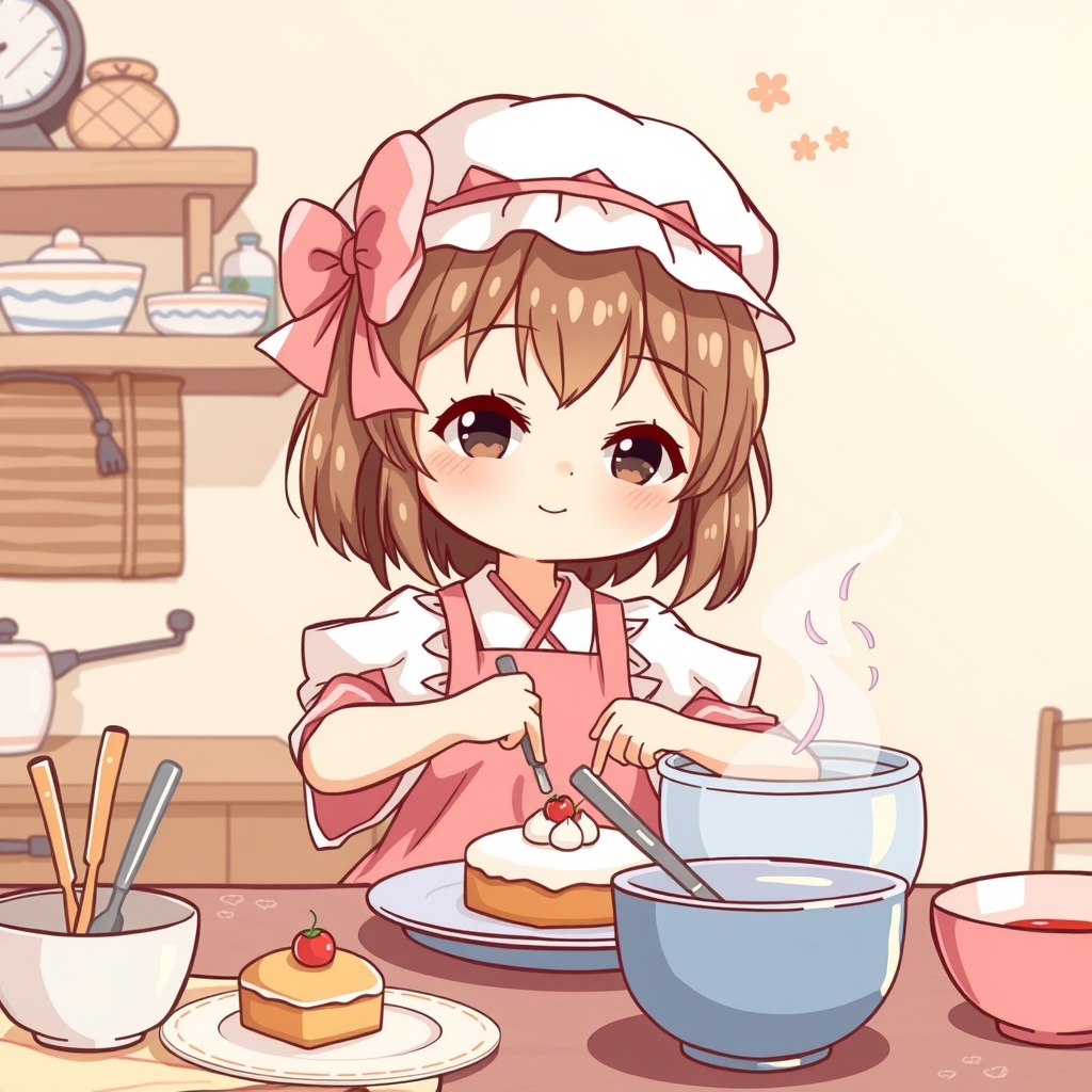 japanese anime style little girl making desserts by Générateur d'images par IA gratuit - Aucune connexion nécessaire✨ | AIGAZOU