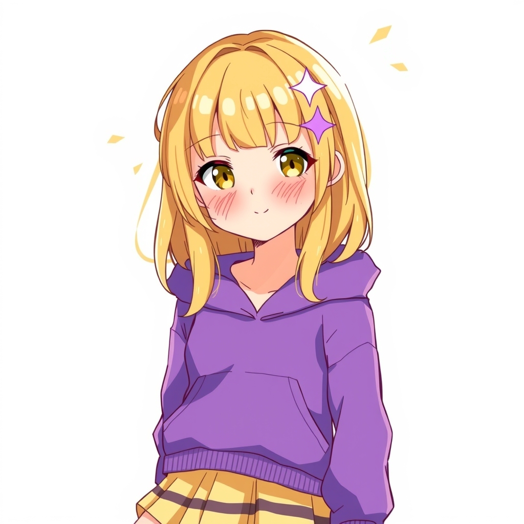 a pretty 13 year old girl with yellow hair and purple hoodie by मुफ्त एआई छवि जनरेटर - बिना लॉगिन के✨ | AIGAZOU