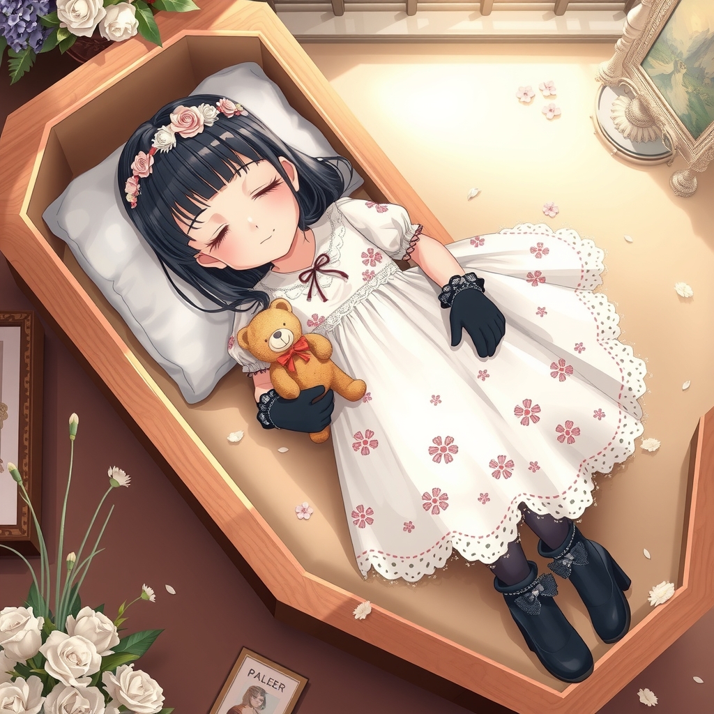 a seven year old girl named nini lies in a coffin by Générateur d'images par IA gratuit - Aucune connexion nécessaire✨ | AIGAZOU