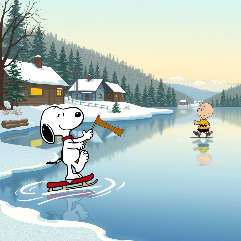 snoopy ice skating on a frozen lake by मुफ्त एआई छवि जनरेटर - बिना लॉगिन के✨ | AIGAZOU