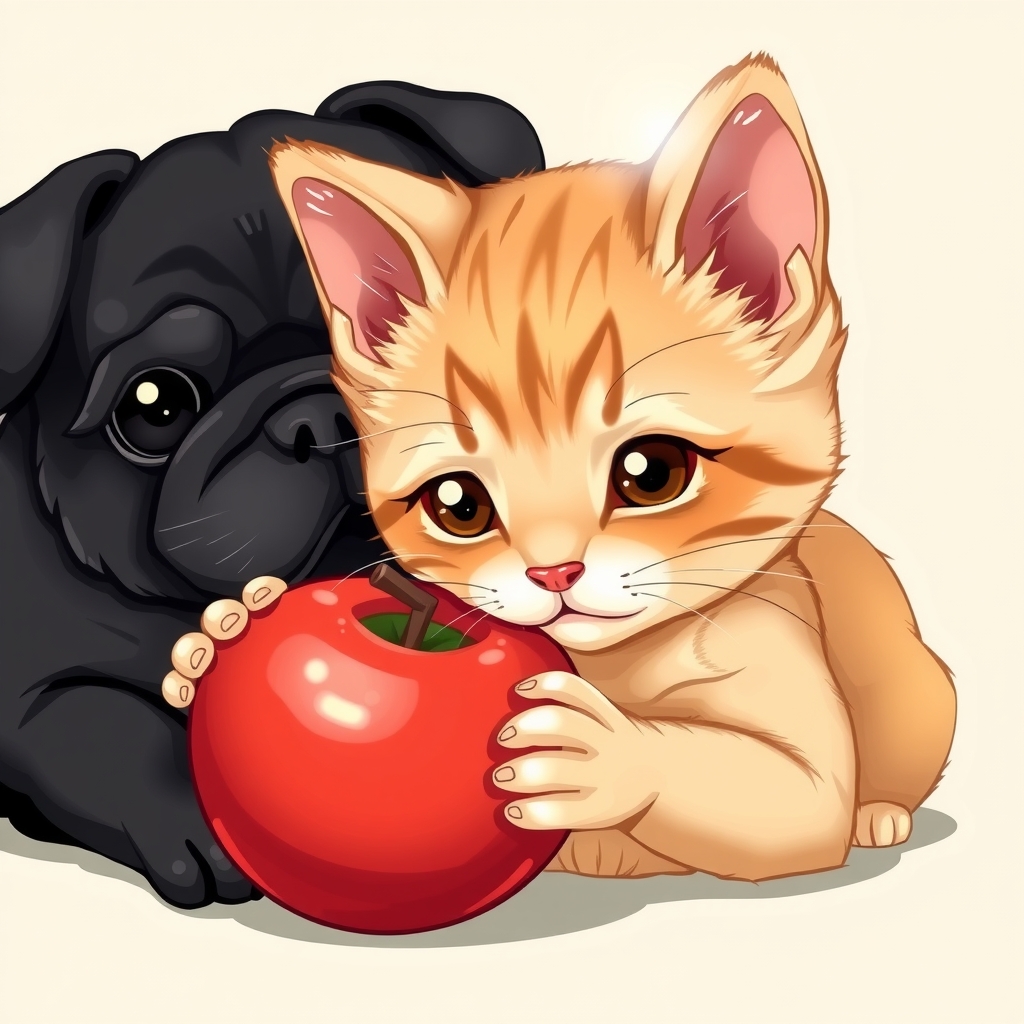 golden short haired kitten playing with apple by 免费AI图像生成工具 | AIGAZOU