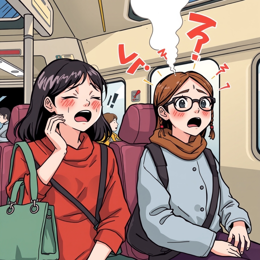 two foreign tourists on the train both women frightened by earthquake by Générateur d'images par IA gratuit - Aucune connexion nécessaire✨ | AIGAZOU