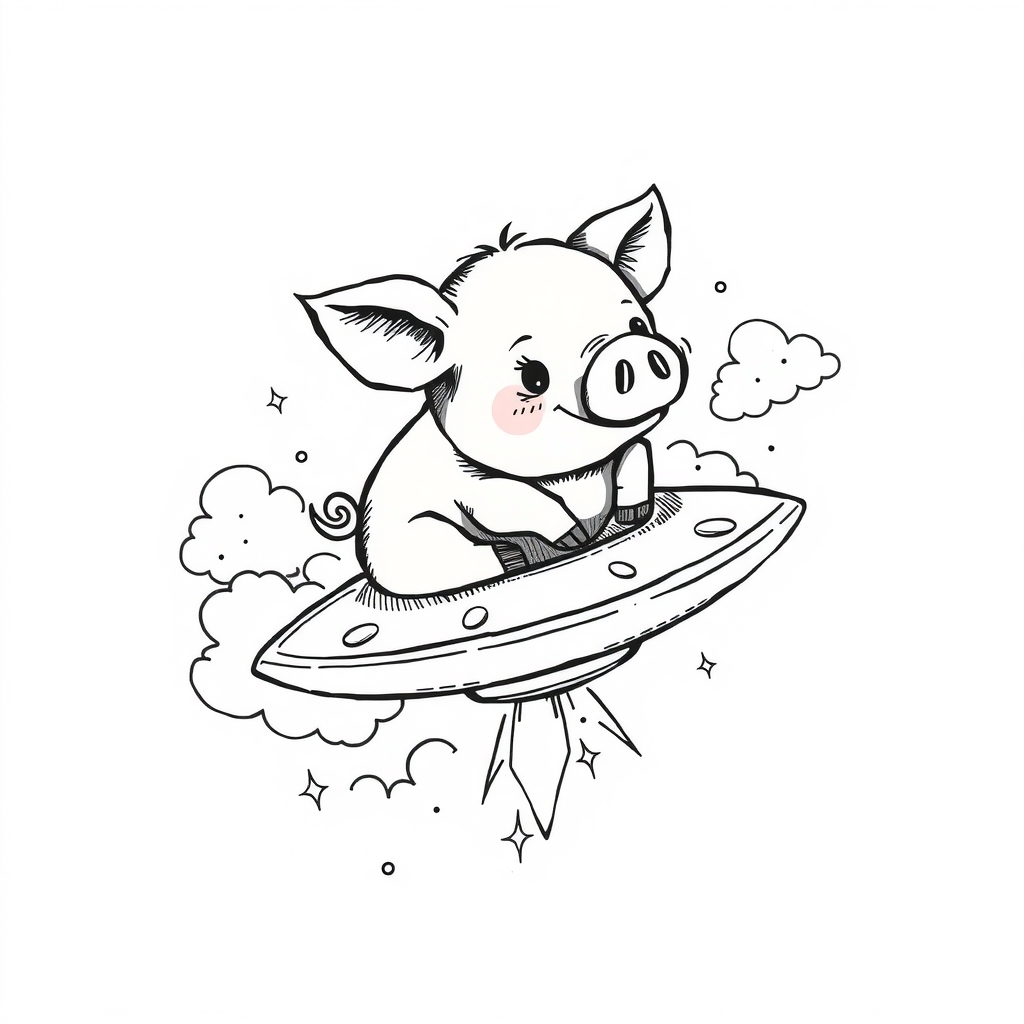 cute pig riding ufo with clouds by मुफ्त एआई छवि जनरेटर - बिना लॉगिन के✨ | AIGAZOU