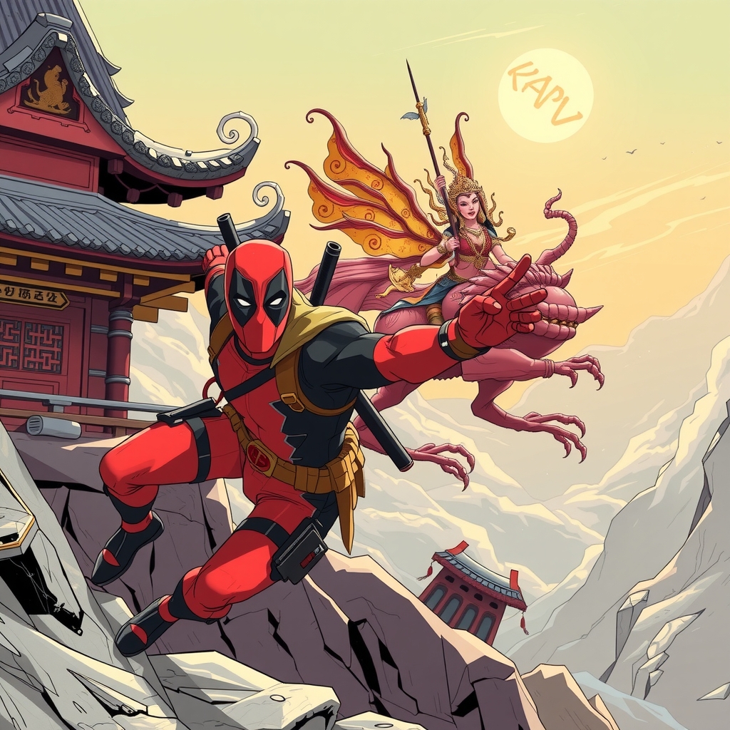 deadpool and dunhuang flying apsaras by मुफ्त एआई छवि जनरेटर - बिना लॉगिन के✨ | AIGAZOU