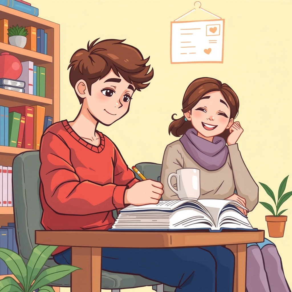 a student studying hard with happy parents by Générateur d'images par IA gratuit - Aucune connexion nécessaire✨ | AIGAZOU