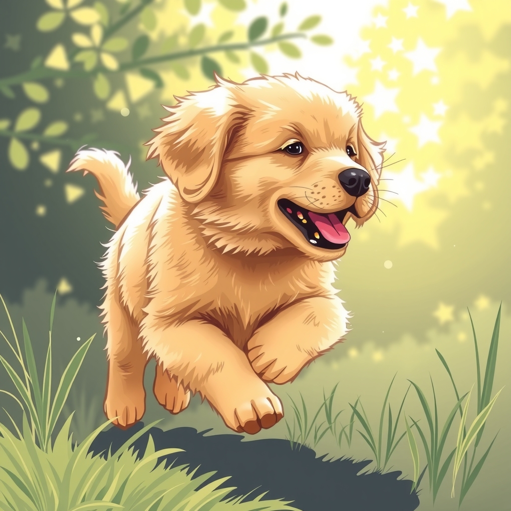 golden retriever puppy running by मुफ्त एआई छवि जनरेटर - बिना लॉगिन के✨ | AIGAZOU