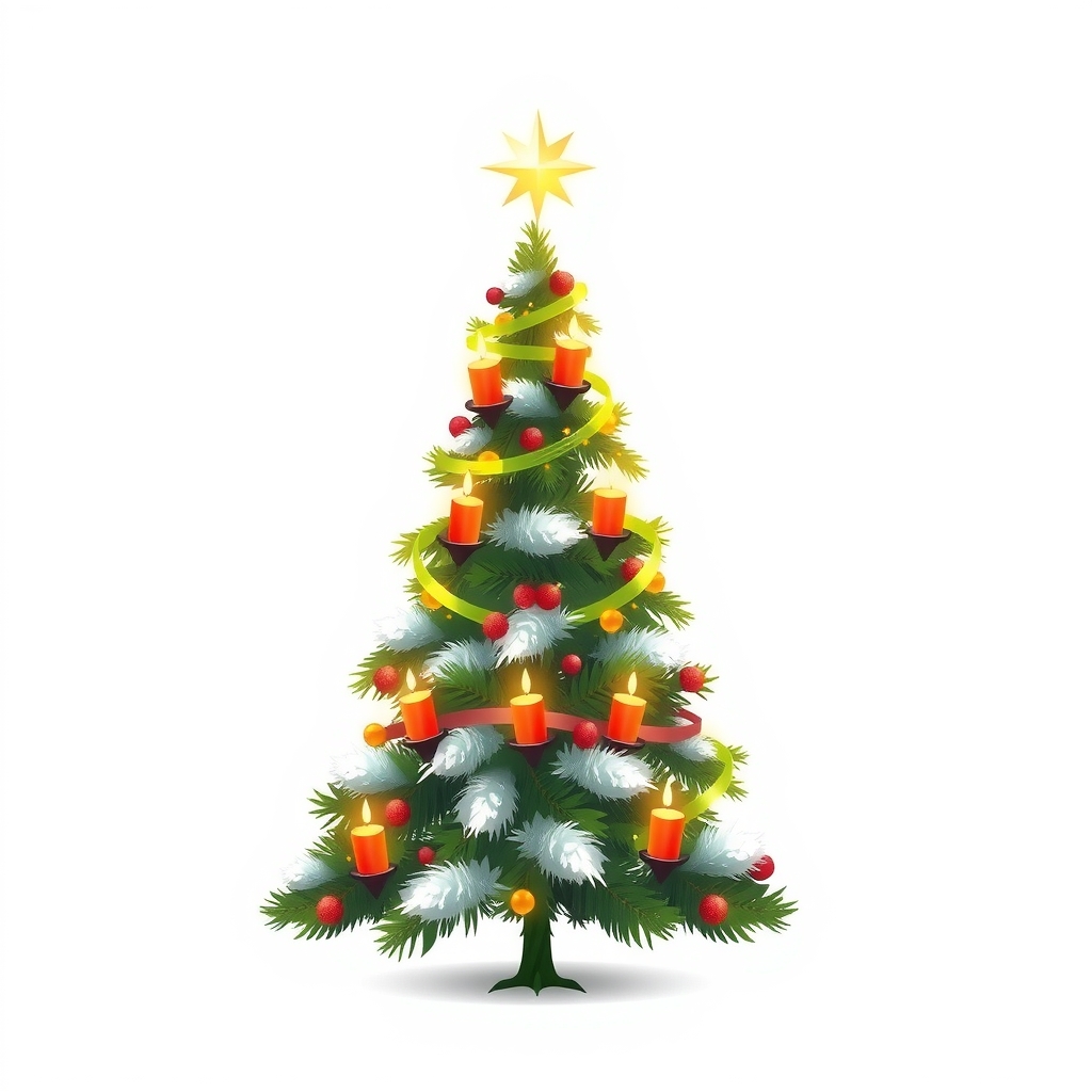 a christmas tree white background shiny with candles and a star on the crown by मुफ्त एआई छवि जनरेटर - बिना लॉगिन के✨ | AIGAZOU